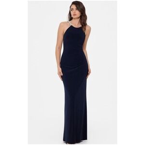 NWT Betsy & Adam Women's Halter Neck Jewel Strap Gown in Midnight Sz 14 $249‎